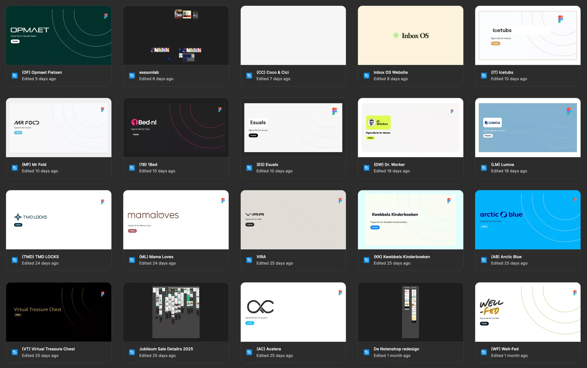 Grid of client Figma files