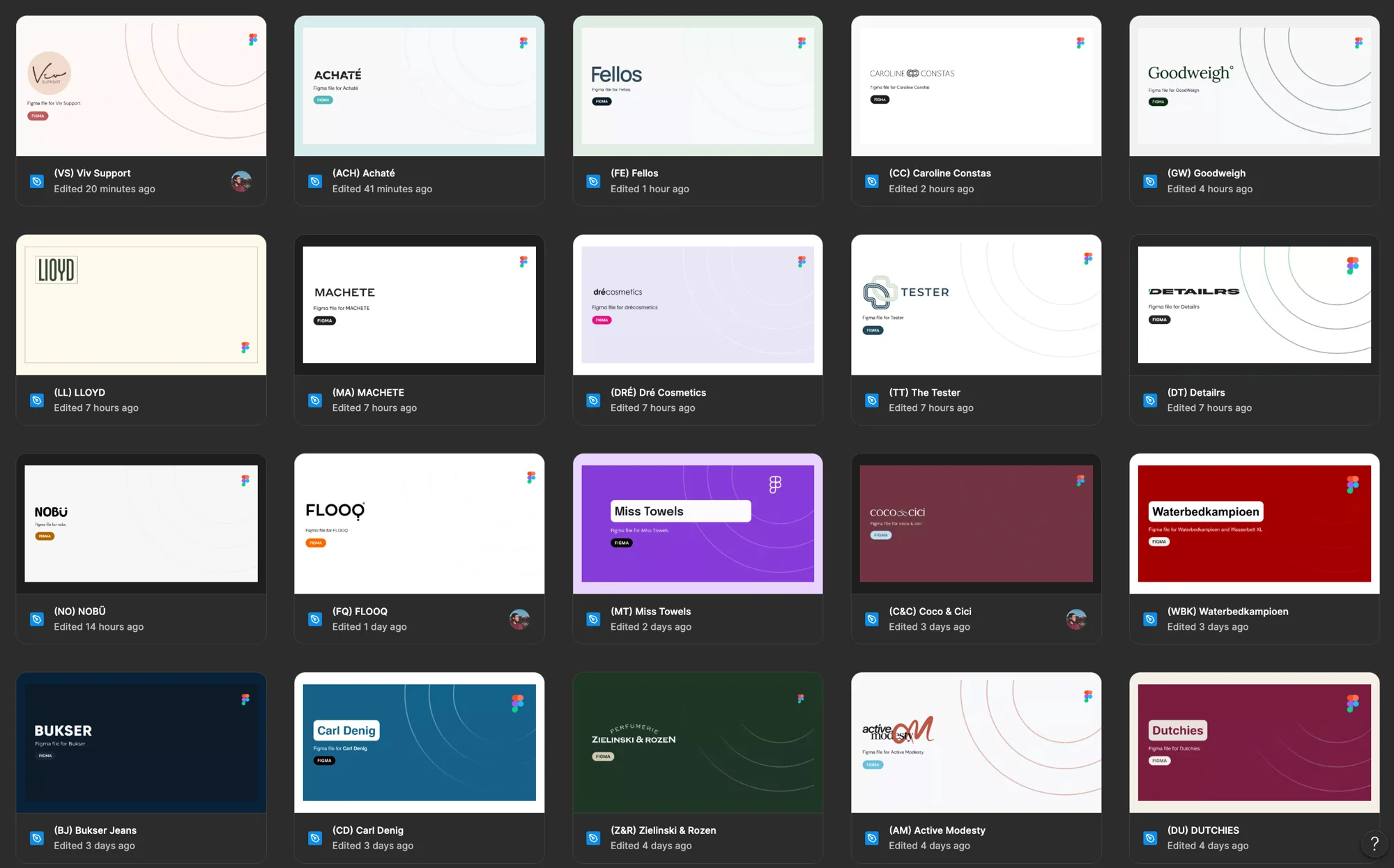 Grid of client Figma files