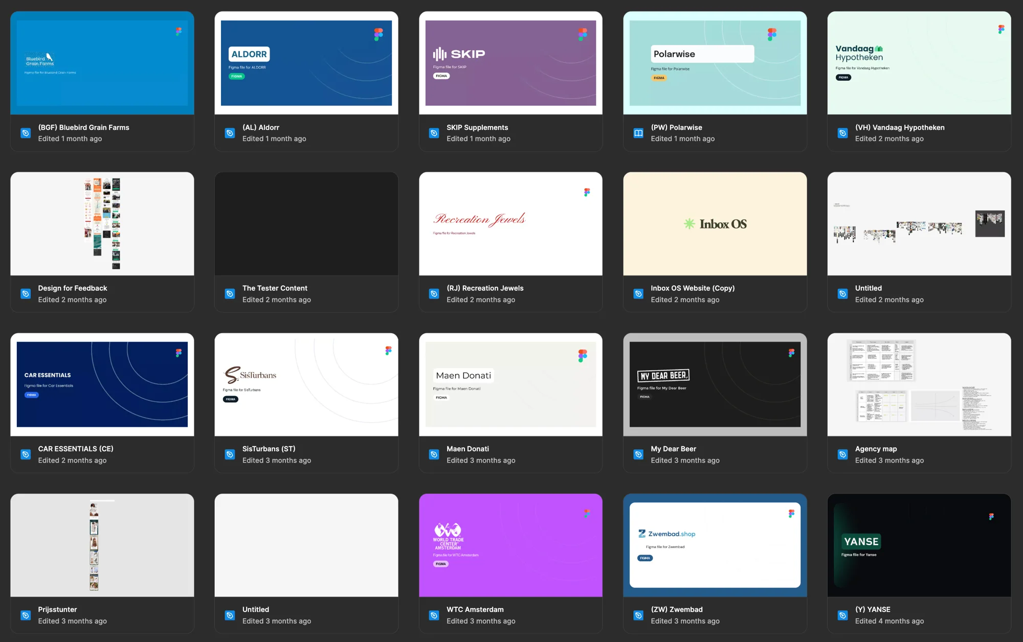 Grid of client Figma files